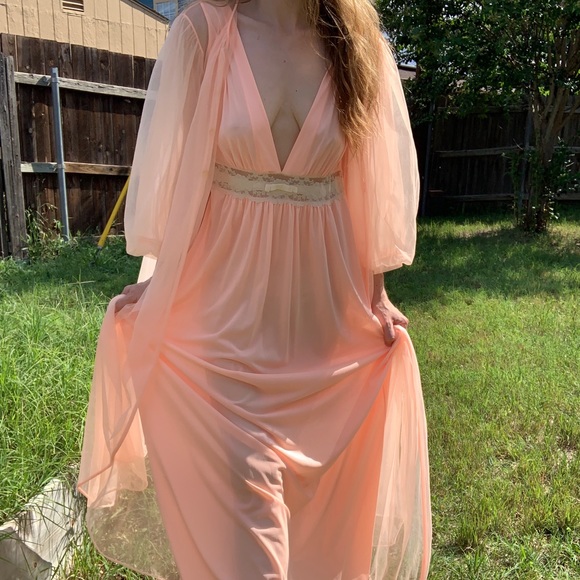 Vintage 60s peignoir slip and robe set - Picture 9 of 11